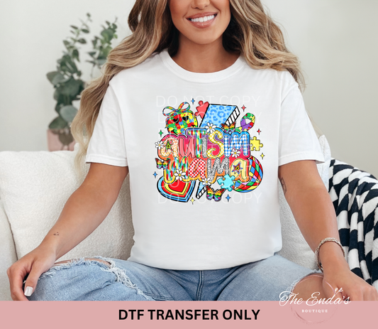Autism Mama Leopard Bolt DTF Transfer