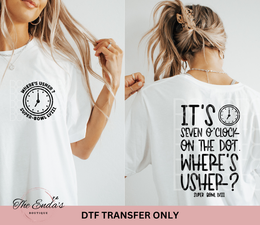 Where's Usher (FRONT/BACK SET) DTF Transfer