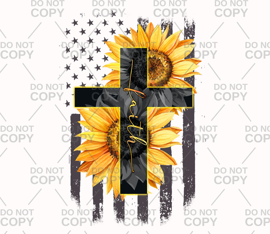 American Flag Sunflower Cross DTF Transfer