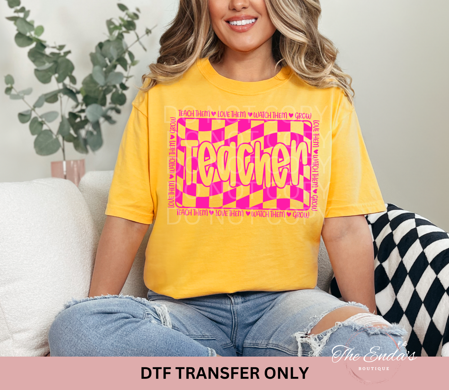 Checkered Teacher DTF Transfer *AVAILABLE IN MULTIPLE COLORS