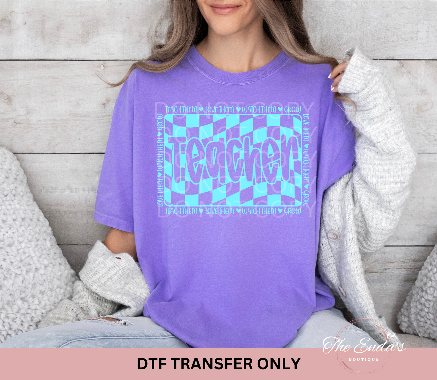 Checkered Teacher DTF Transfer *AVAILABLE IN MULTIPLE COLORS