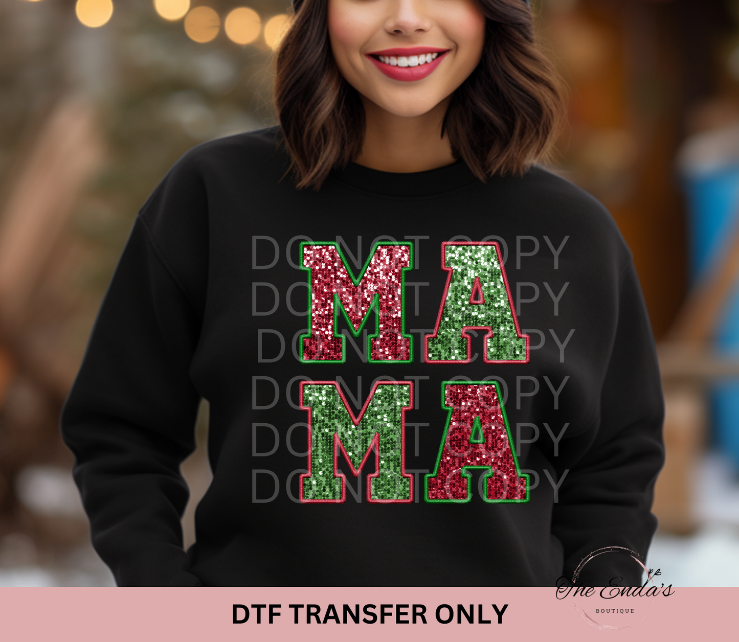 Christmas Mama Faux Sequin Embroidery DTF Transfer