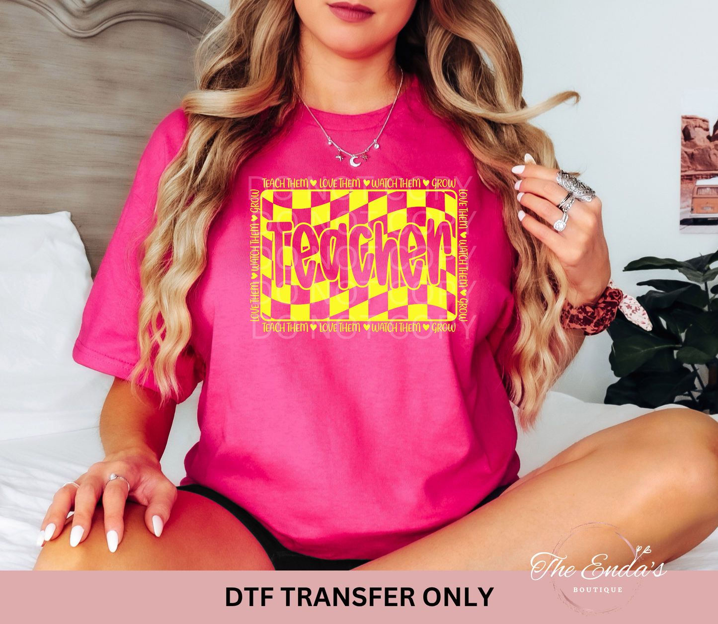 Checkered Teacher DTF Transfer *AVAILABLE IN MULTIPLE COLORS