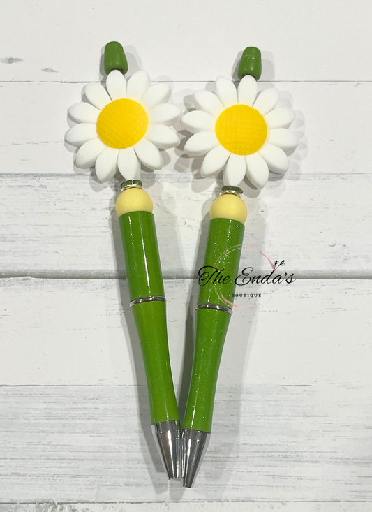 White Daisy Beaded Pen