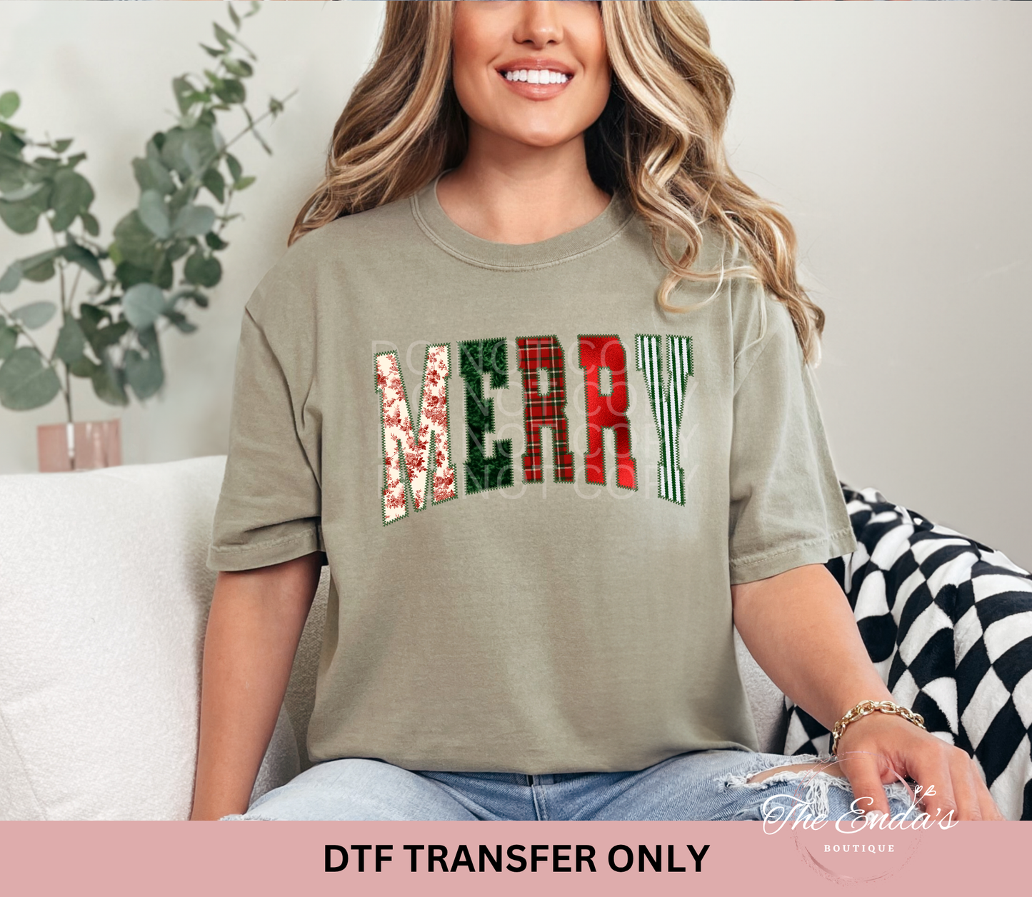 Merry Varsity Red Toile DTF Transfer