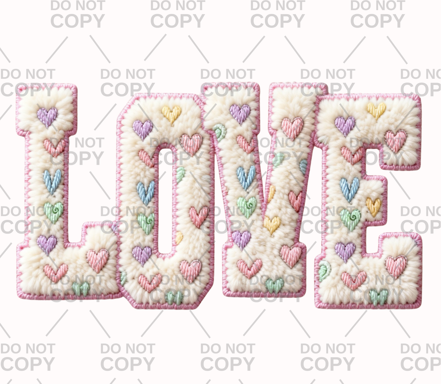 Faux Yarn Love Pastel Hearts DTF Transfer
