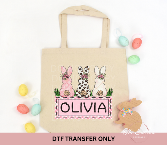 Personalized Pink Bunny Trio DTF Transfer