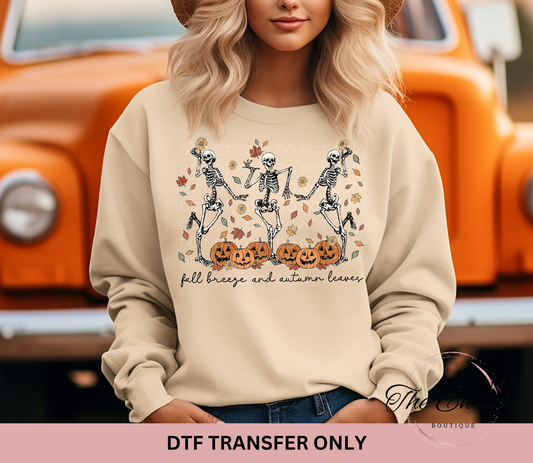 Fall Breeze And Autumn Leaves Skellies DTF Transfer