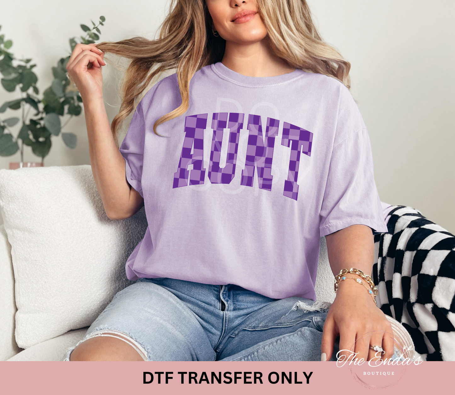 Purple Checkered Aunt DTF Transfer