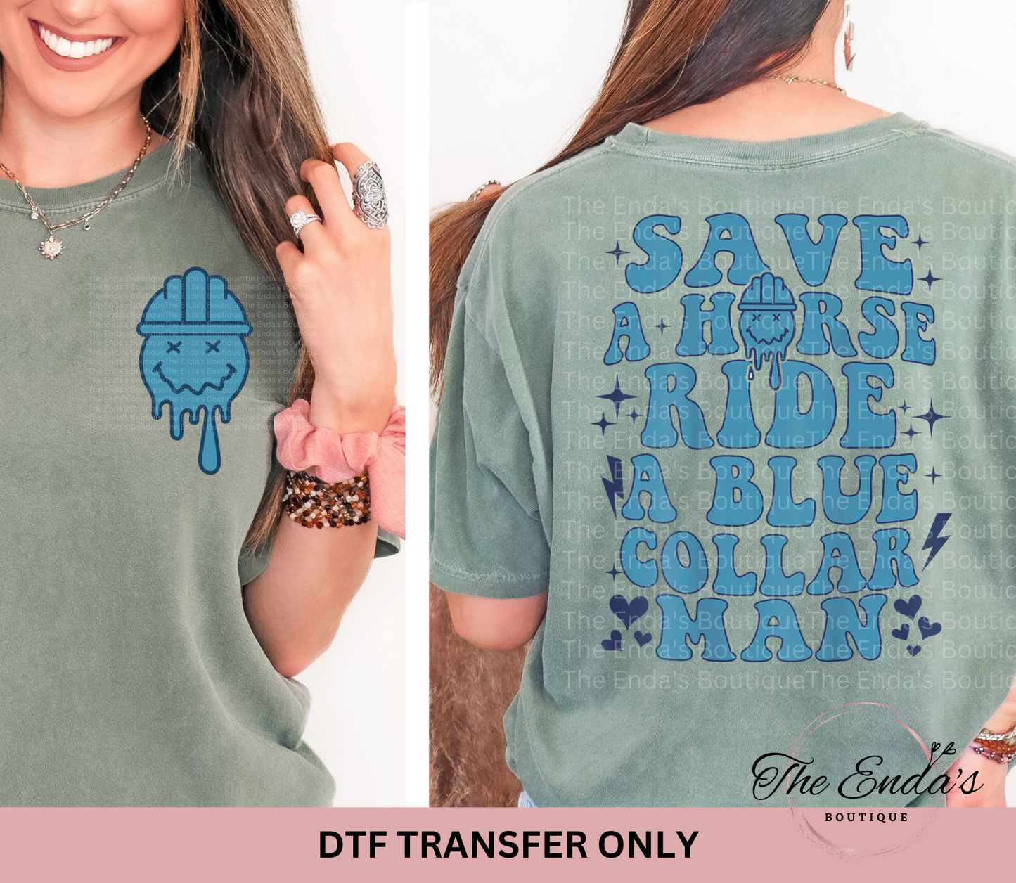 Ride A Blue Collar Man (FRONT/BACK SET) DTF Transfer