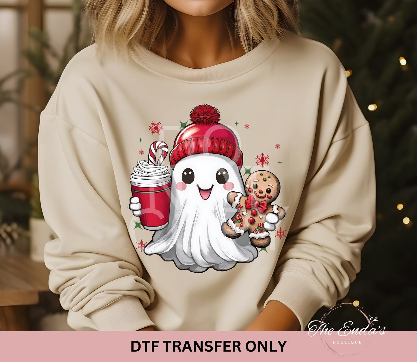 Christmas Ghost With Gingerbread DTF Transfer