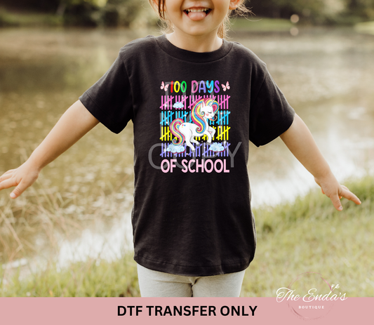 Unicorn 100 Days Of School DTF Transfer