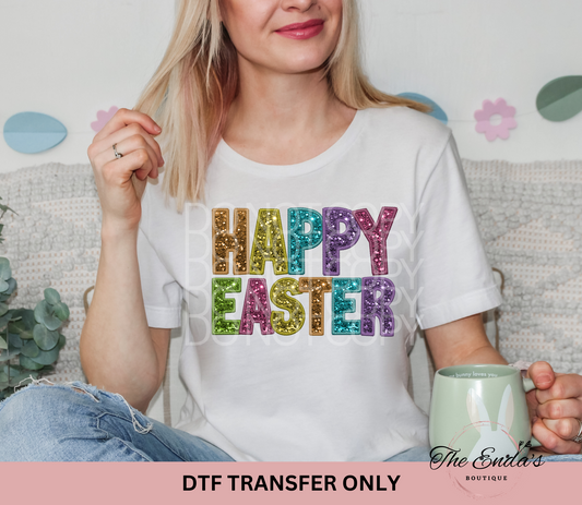 Happy Easter Faux Sequin Embroidery DTF Transfer