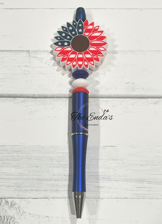 Patriotic Sunflower Beaded Pen