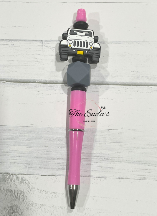 White Jeep Beaded Pen