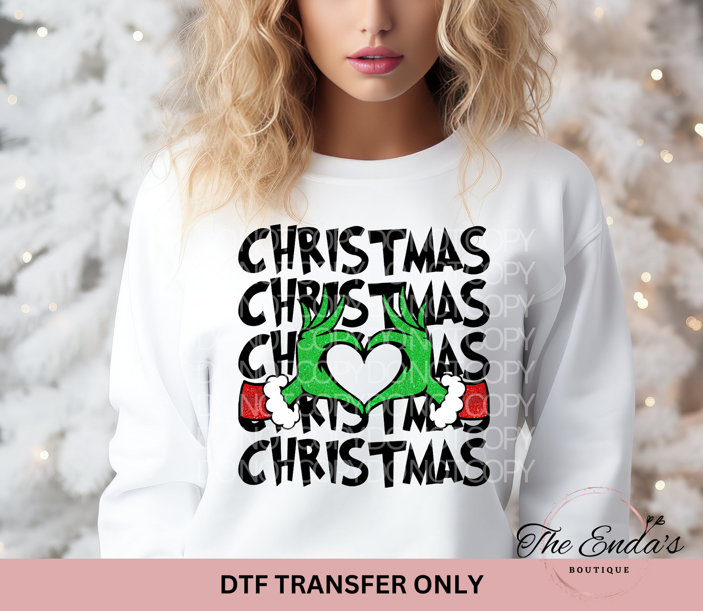 Grinch Heart Stacked Christmas DTF Transfer