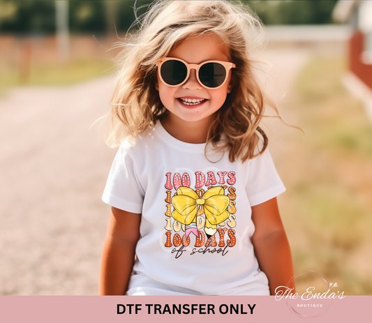 100 Days Of School Pencil Bow DTF Transfer