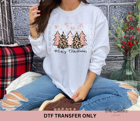 Merry Christmas Pink/Cheetah Trees DTF Transfer