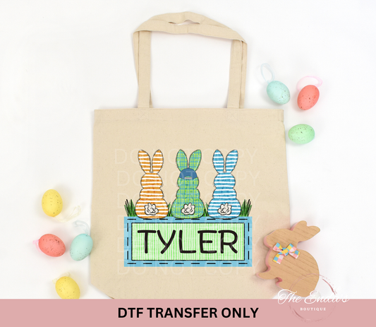 Personalized Blue/Green Bunny Trio DTF Transfer