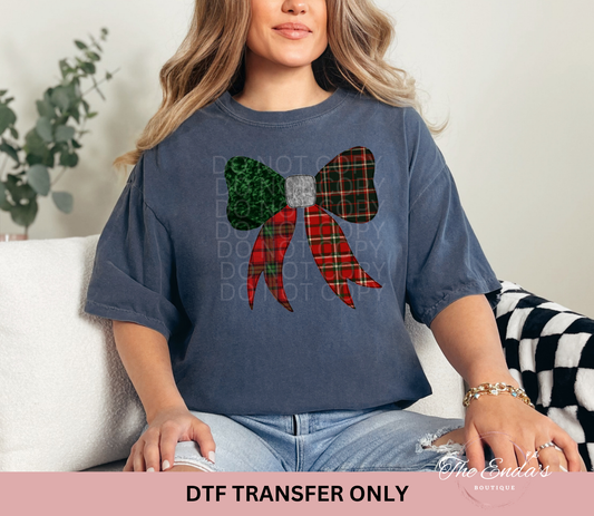 Holiday Plaid Bow DTF Transfer