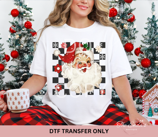 Checkered Retro Santa DTF Transfer