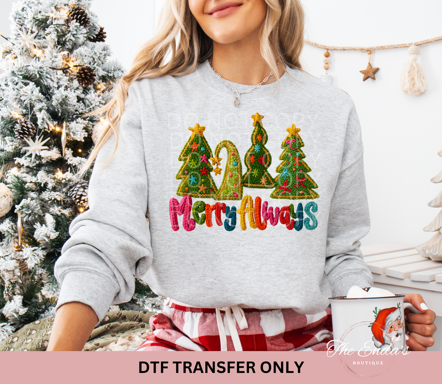 Faux Yarn Merry Always Trees DTF Transfer