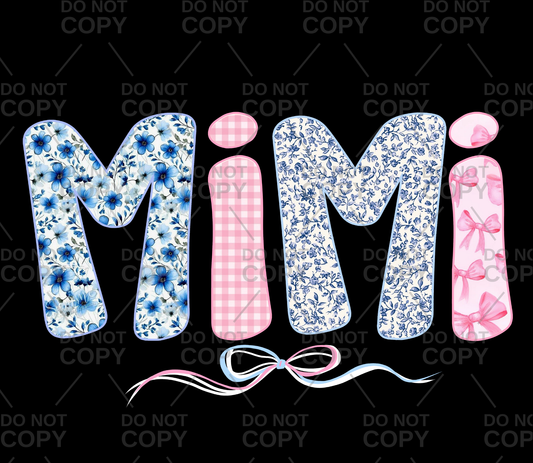 Blue Floral Pink Bows MIMI Coquette DTF Transfer