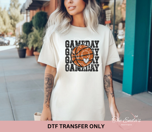 Basketball Stacked Game Day Faux Sequin DTF Transfer