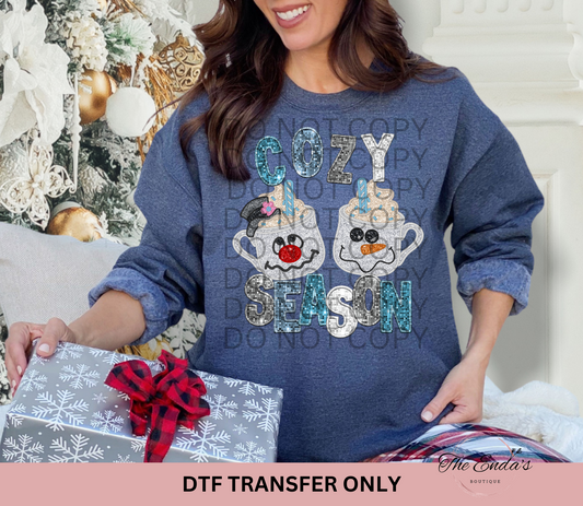 Cozy Season Faux Glitter/Sequin Embroidery DTF Transfer