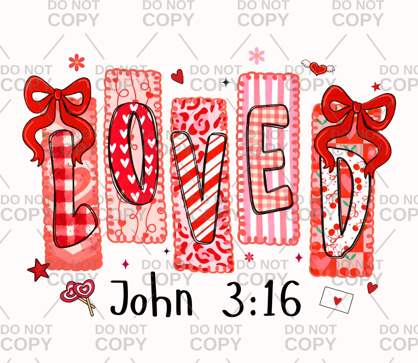 Loved Coquette Valentine Pattern Letters DTF Transfer