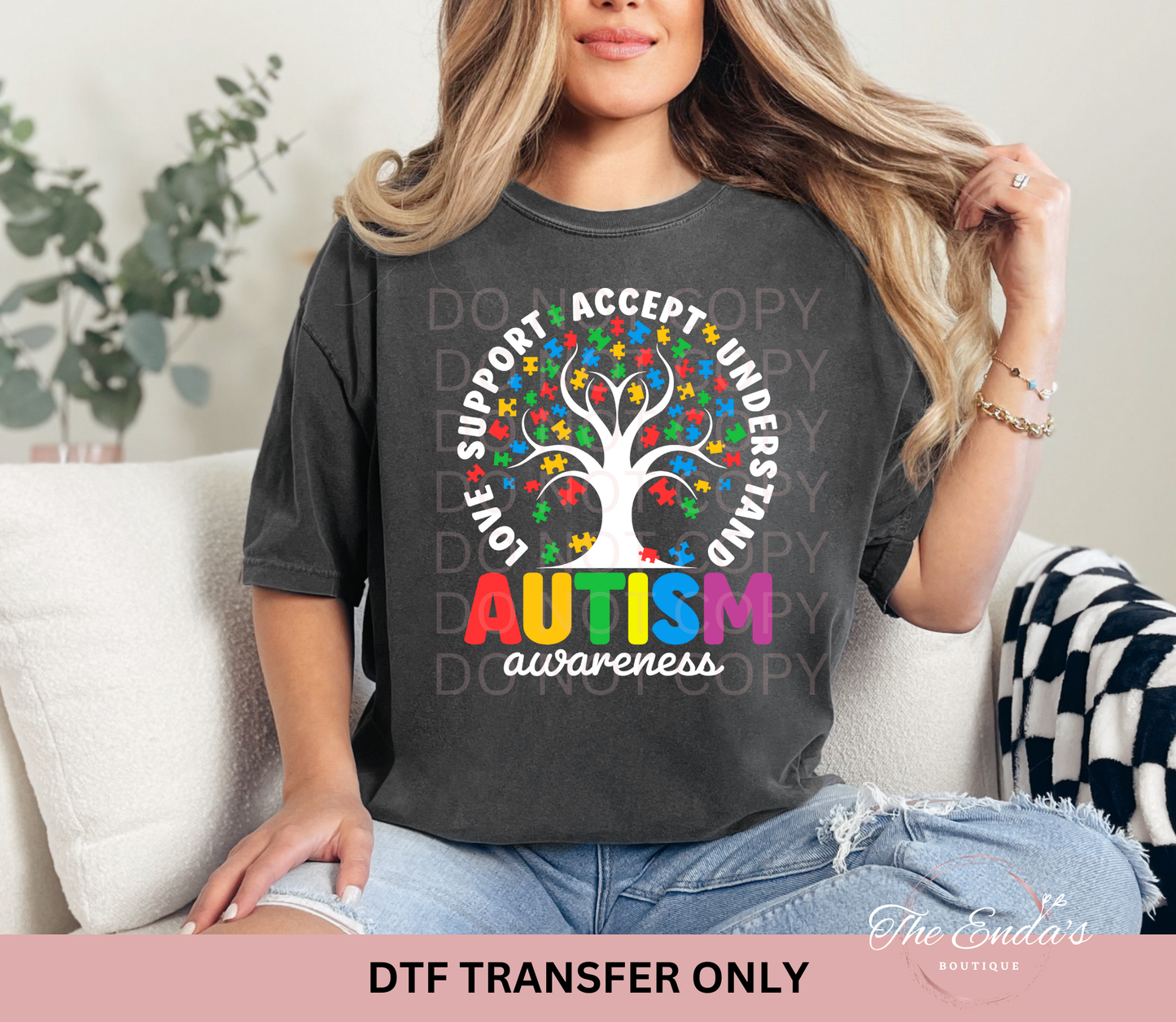 Autism Awareness Love Support Accept Understanding Tree DTF Transfer