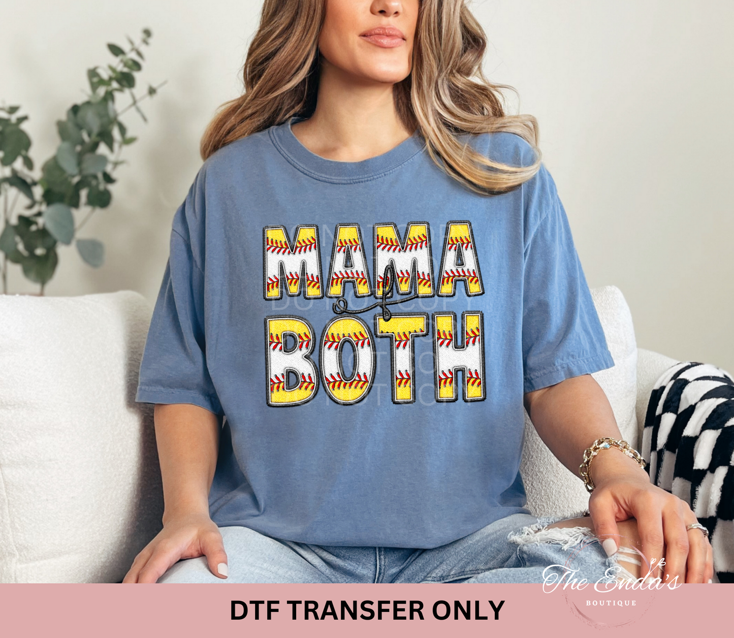 Mama Of Both Faux Embroidery DTF Transfer