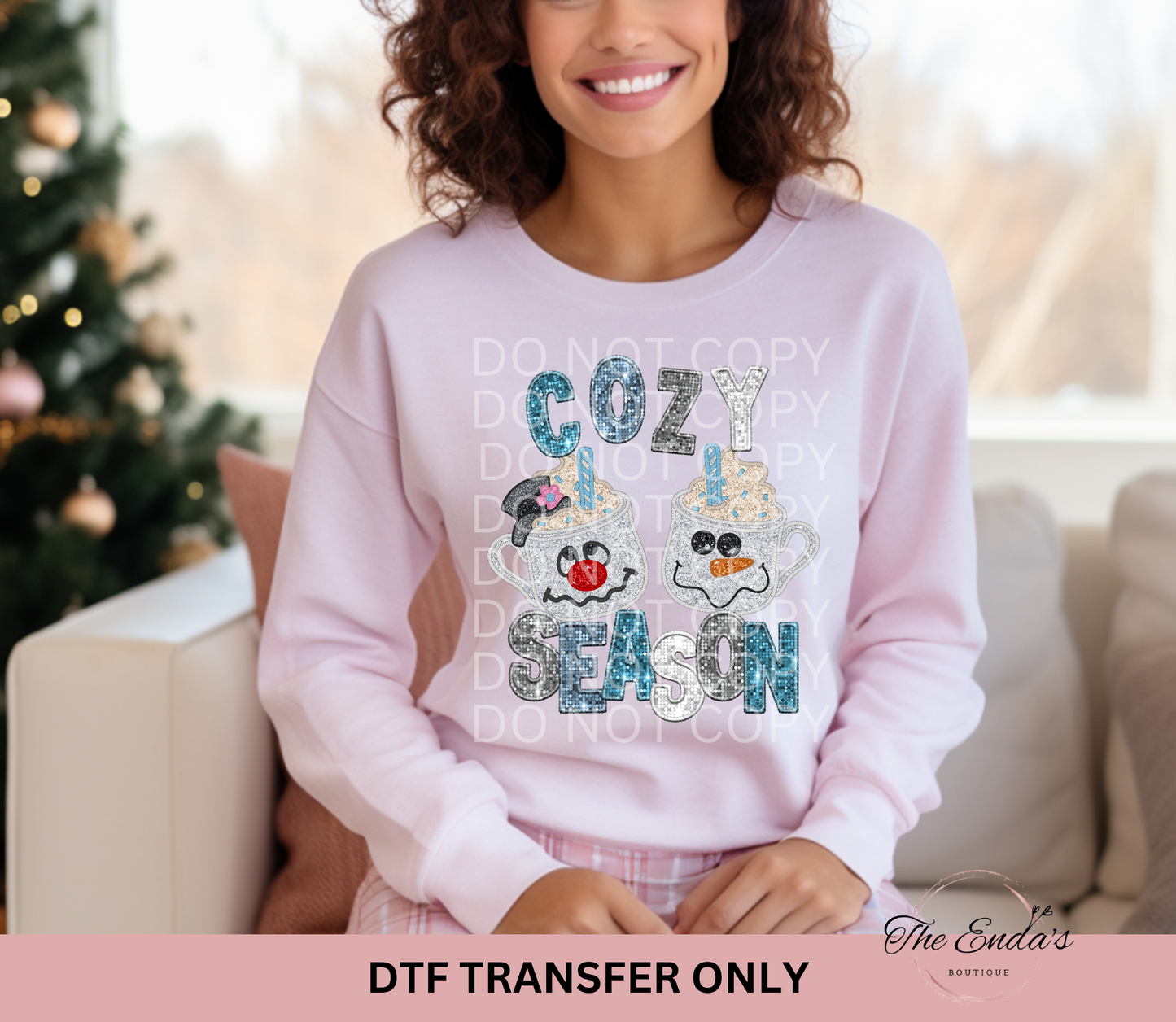 Cozy Season Faux Glitter/Sequin Embroidery DTF Transfer