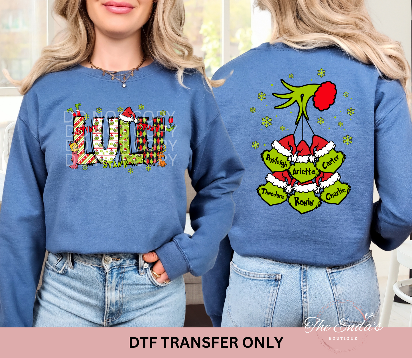 Green Man Personalized Kids Names (FRONT/BACK SET) DTF Transfer