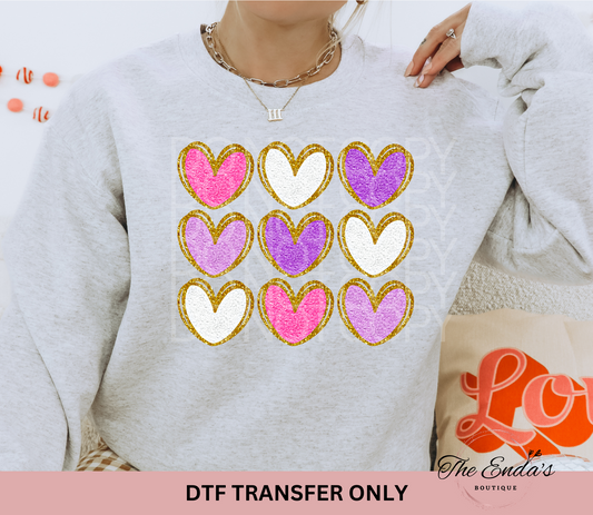 Faux Chenille Hearts DTF Transfer