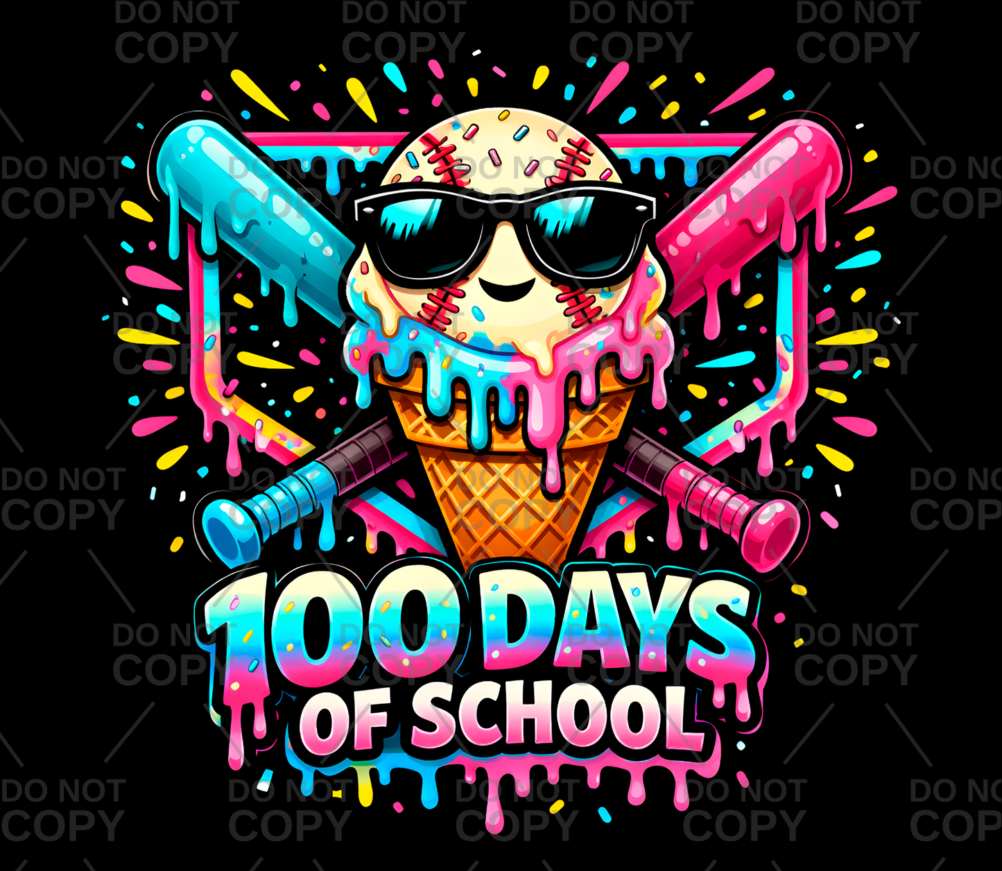 Baseball Drip 100 Days Of School DTF Transfer