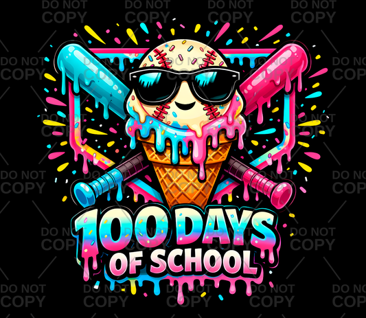 Baseball Drip 100 Days Of School DTF Transfer