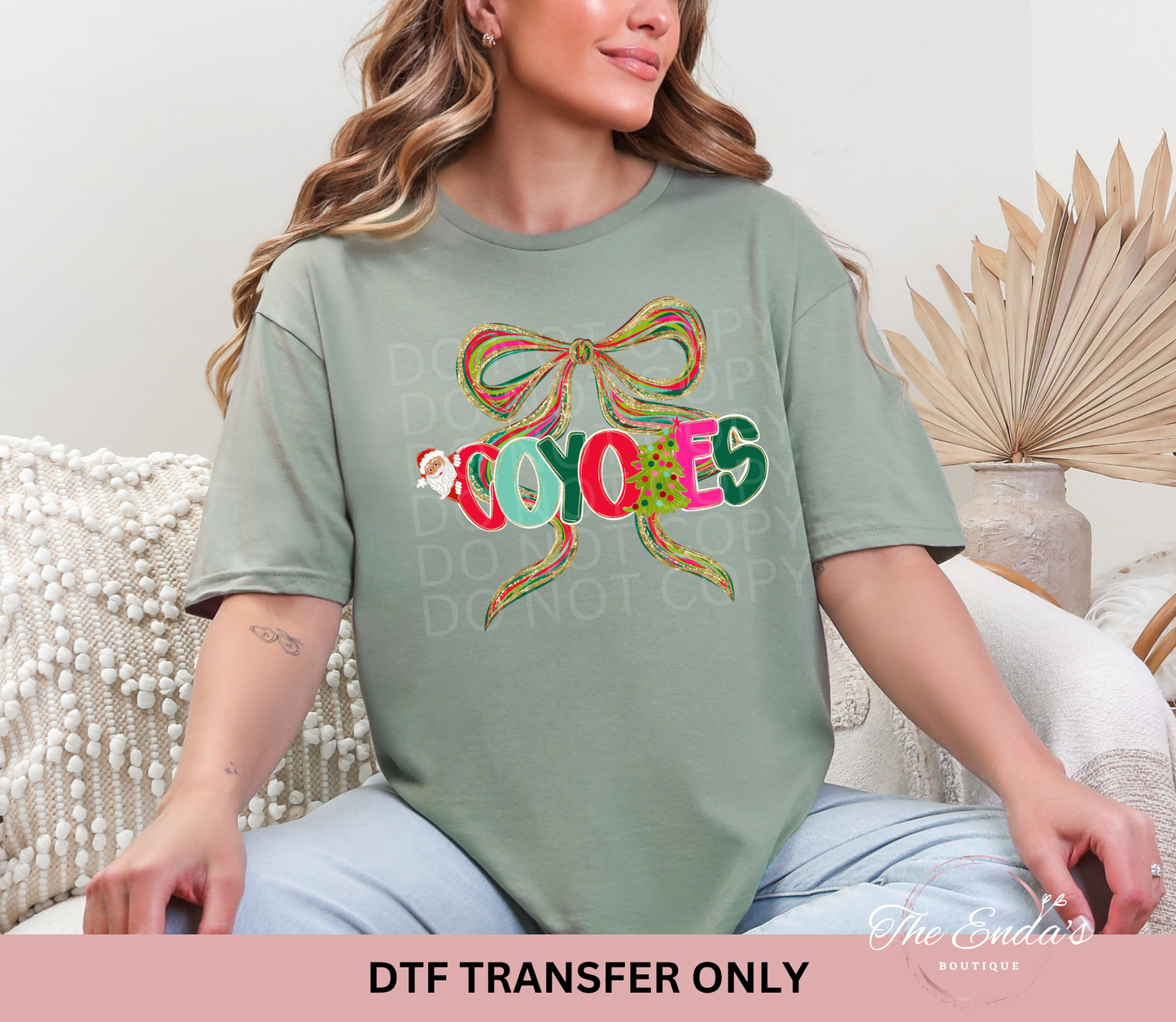 Personalized Alpha Christmas Santa Tree Bow (AVAILABLE WITH/WITHOUT BOW) DTF Transfer