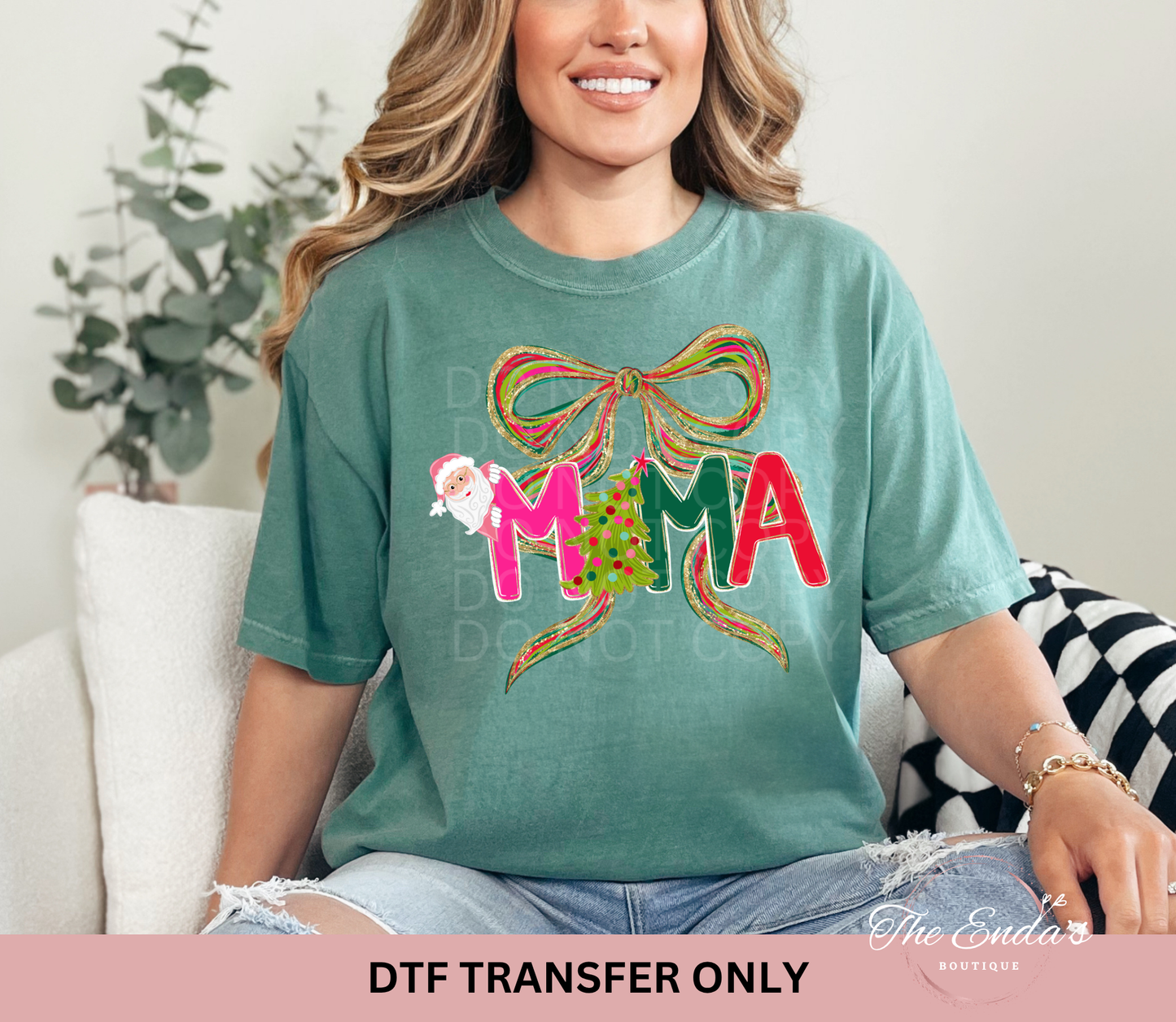 Personalized Alpha Christmas Santa Tree Bow (AVAILABLE WITH/WITHOUT BOW) DTF Transfer
