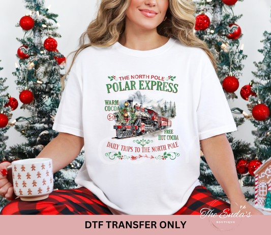 The North Pole Polar Express Warm Cocoa Free Hot Cocoa DTF Transfer