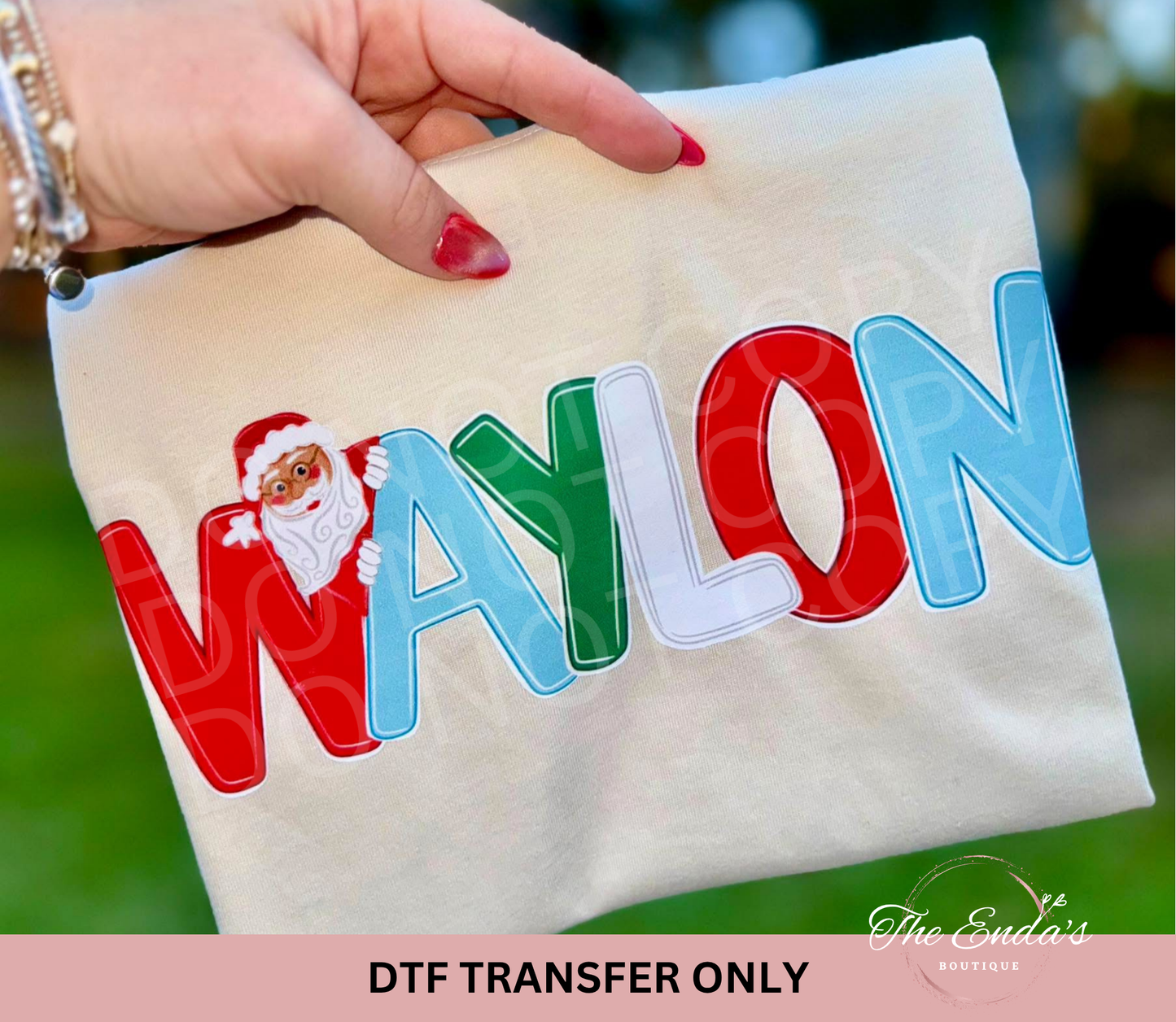 Personalized Alpha Christmas Santa Tree Bow (AVAILABLE WITH/WITHOUT BOW) DTF Transfer