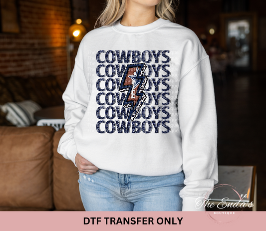 Cowboys Football Lightening Bolt DTF Transfer