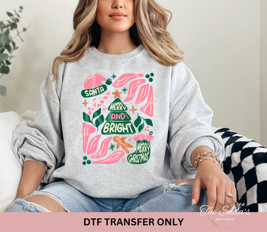 Merry And Bright Christmas DTF Transfer