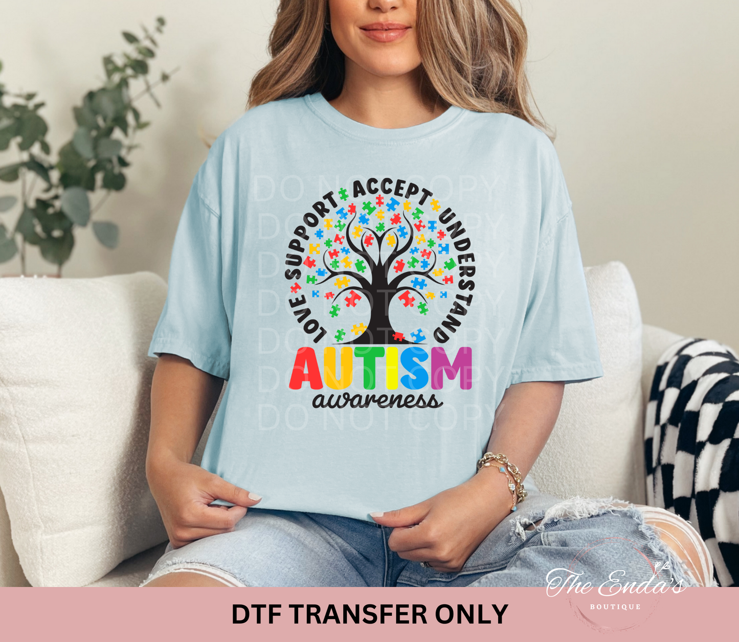 Autism Awareness Love Support Accept Understanding Tree DTF Transfer