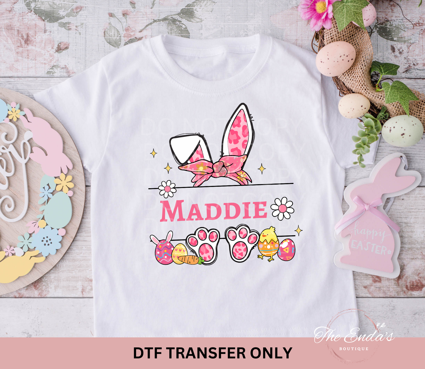 Personalized Pink Bunny DTF Transfer