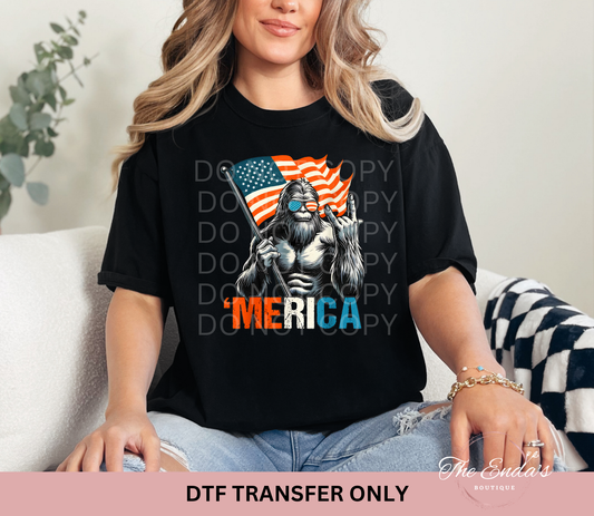 Bigfoot 'Merica Rock American Flag DTF Transfer