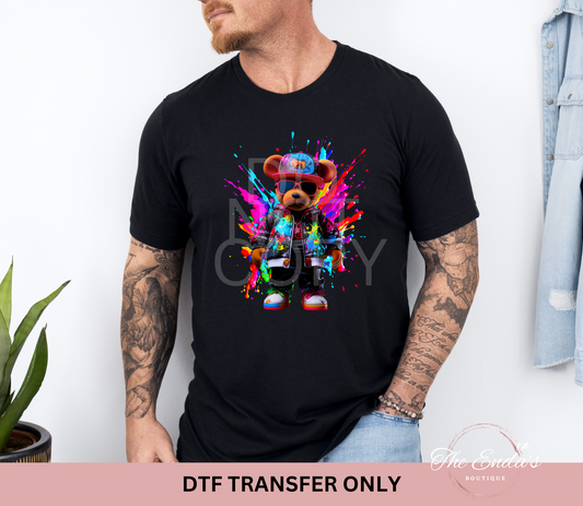 Colorful Teddy Bear With Sunglasses DTF Transfer