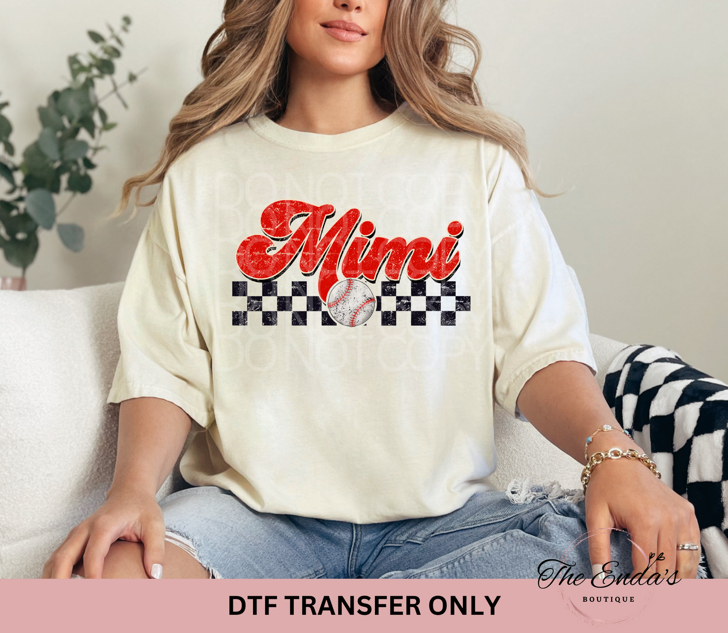 Mimi Checkered Baseball DTF Transfer