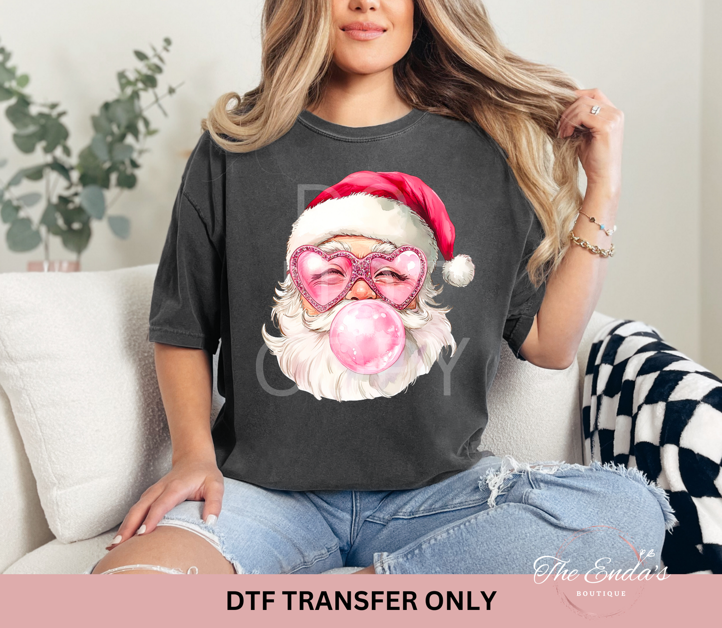 Vintage Bubble Gum Santa With Heart Shaped Sunglasses DTF Transfer