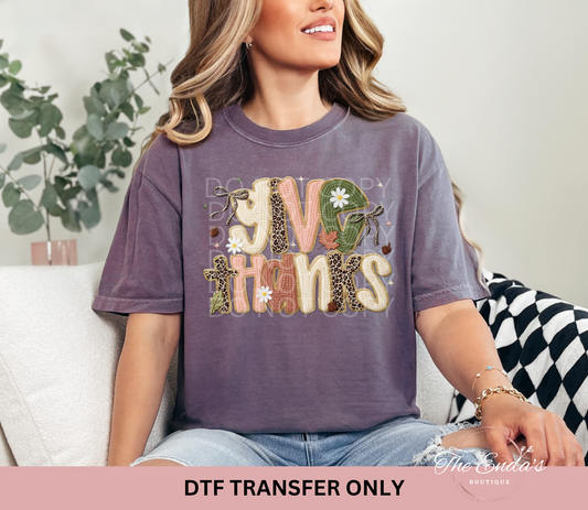 Faux Yarn Give Thanks Coquette DTF Transfer